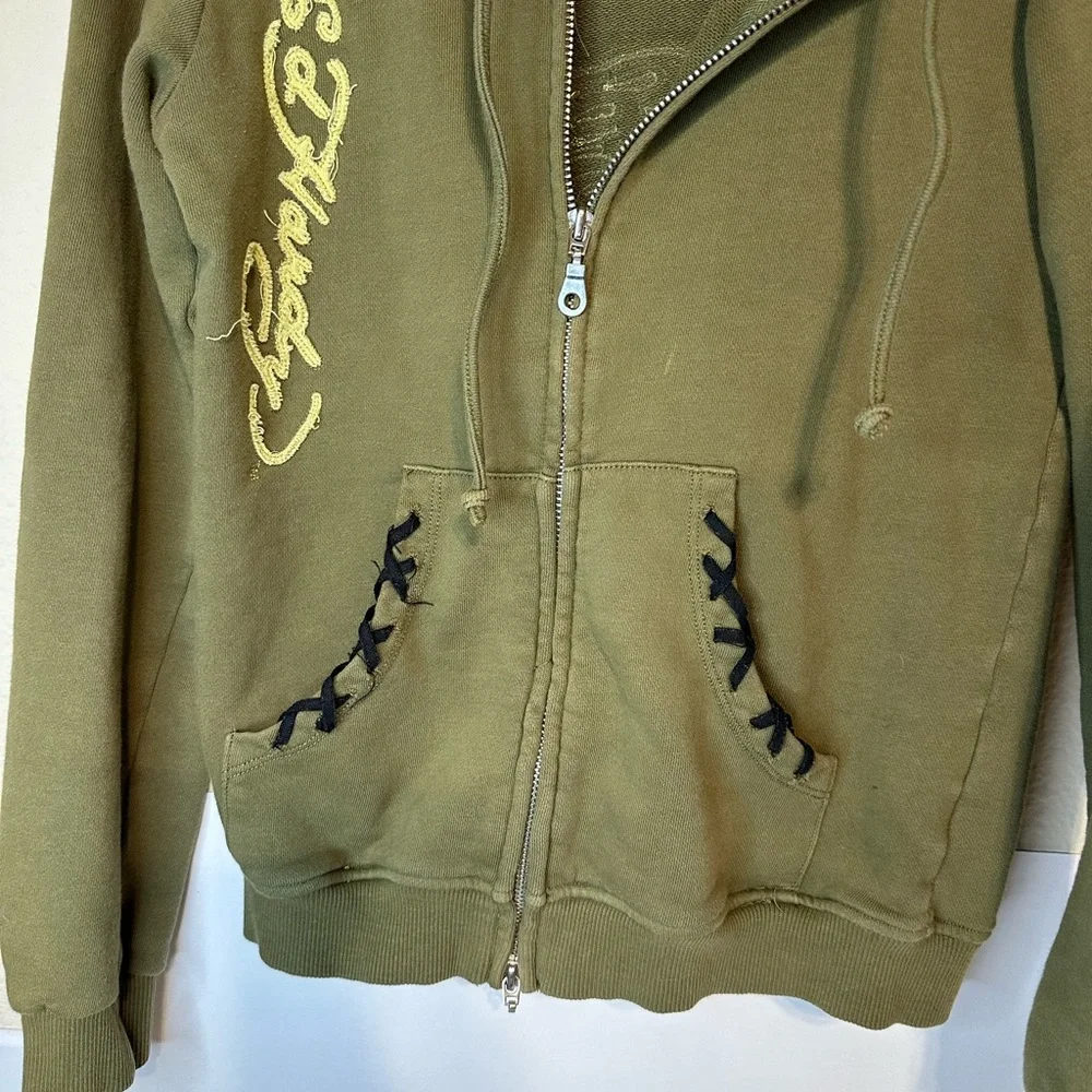 Vintage Ed Hardy Olive Green Hoodie with Black Accents - Picture 2 of 14